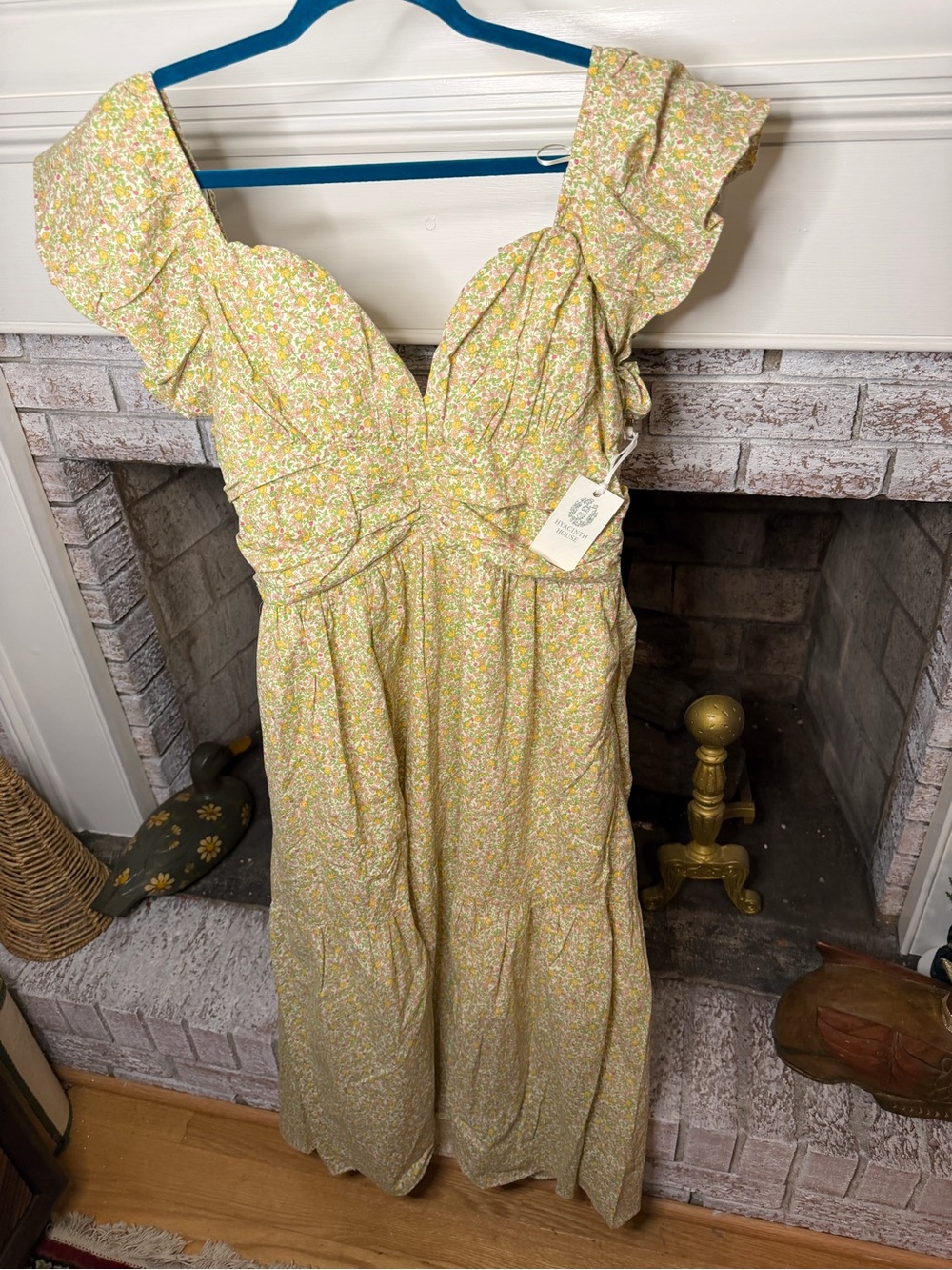 NWT Hyacinth House Floral Ruffle Sleeve Maxi Dress Large Cotton Cottagecore